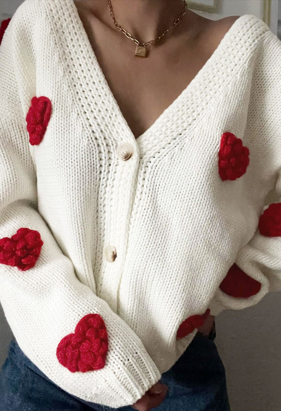 Emily - Romantic 3D Heart Knit Cardigan