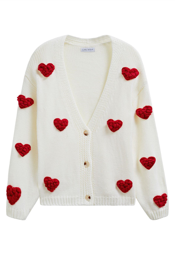 Emily - Romantic 3D Heart Knit Cardigan