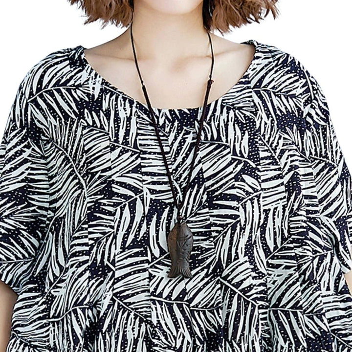 SereneVoyage Cotton-Linen Printed Dress