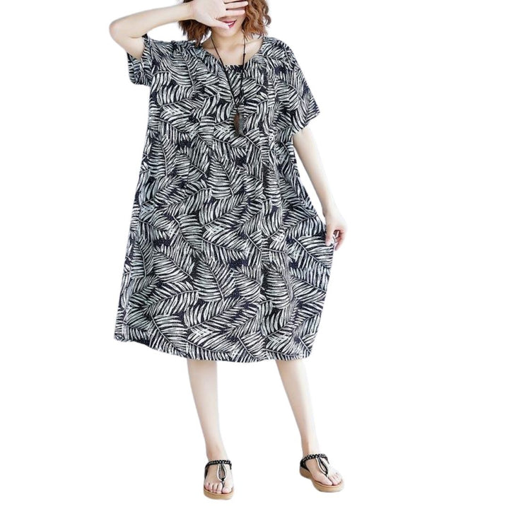 SereneVoyage Cotton-Linen Printed Dress