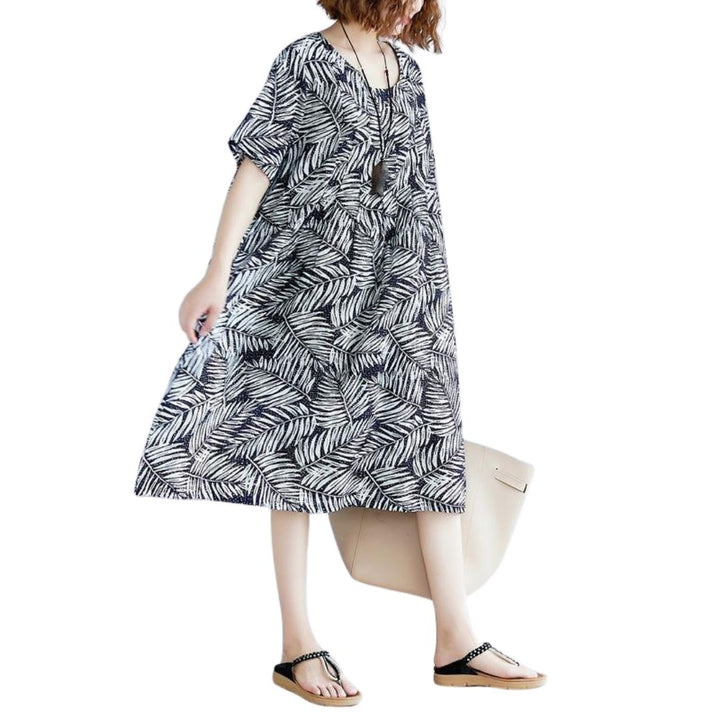 SereneVoyage Cotton-Linen Printed Dress