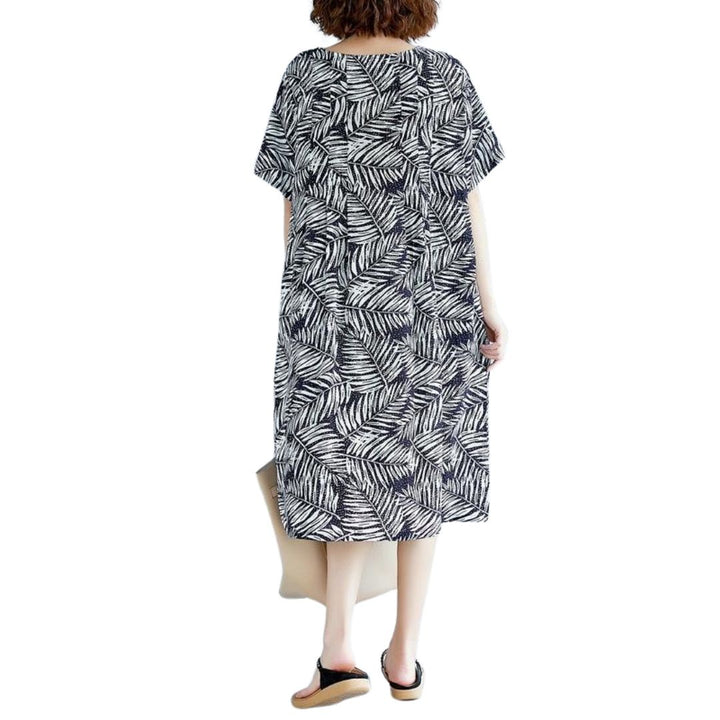 SereneVoyage Cotton-Linen Printed Dress