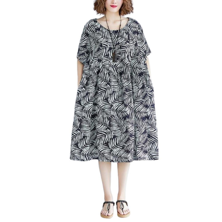 SereneVoyage Cotton-Linen Printed Dress