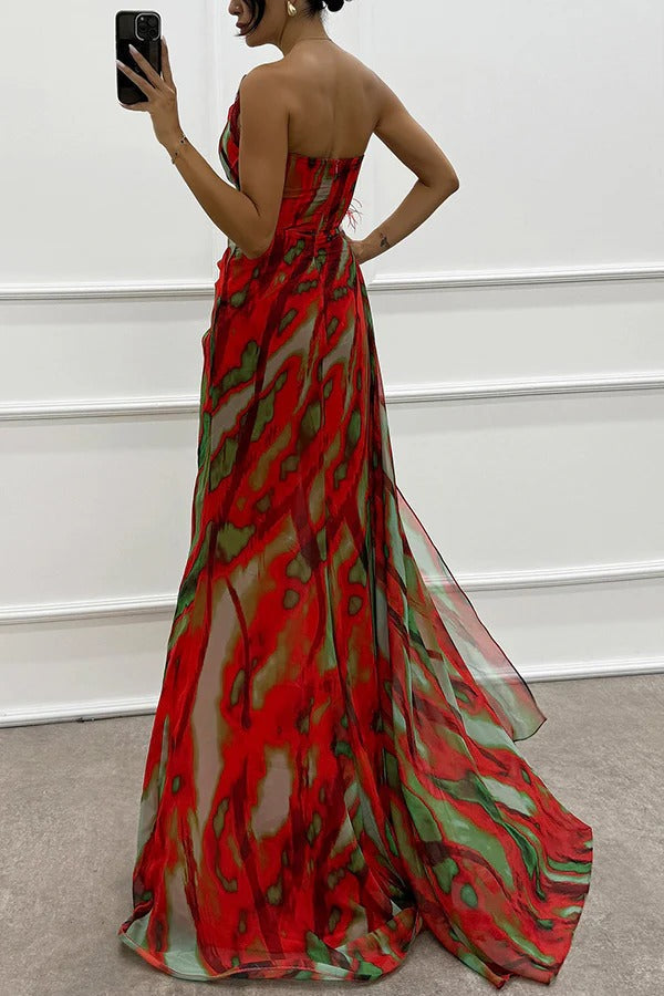 Priya - Off Shoulder Pleated Slit Maxi Dress