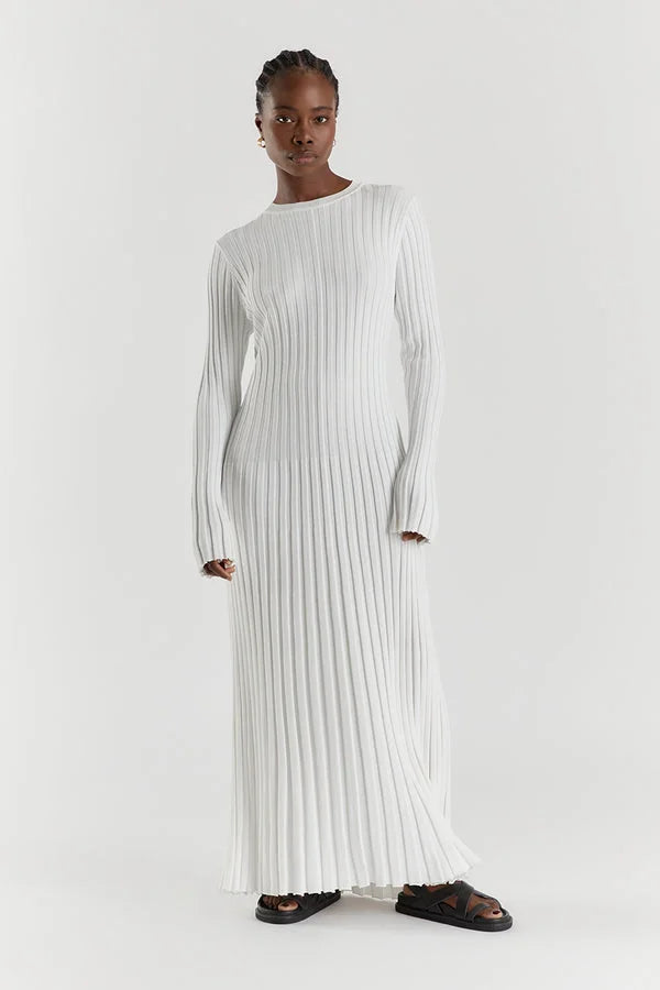 Olivia - Crew Neck Sleeved Knit Midi Dress