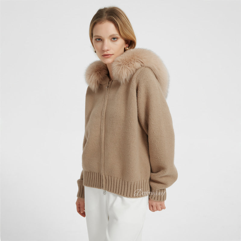 Freya - Sweater Hoodie with Fox Fur Trim