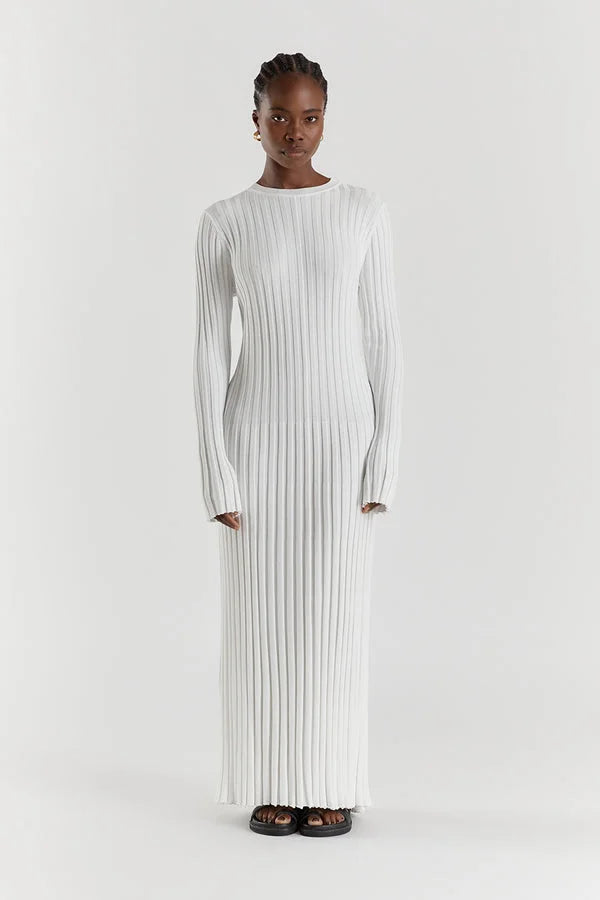 Olivia - Crew Neck Sleeved Knit Midi Dress