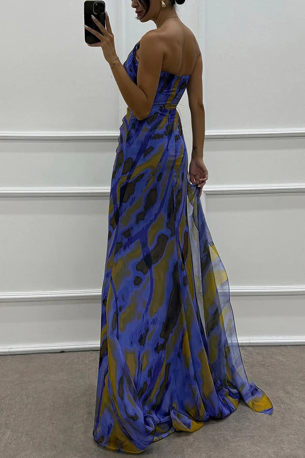Priya - Off Shoulder Pleated Slit Maxi Dress