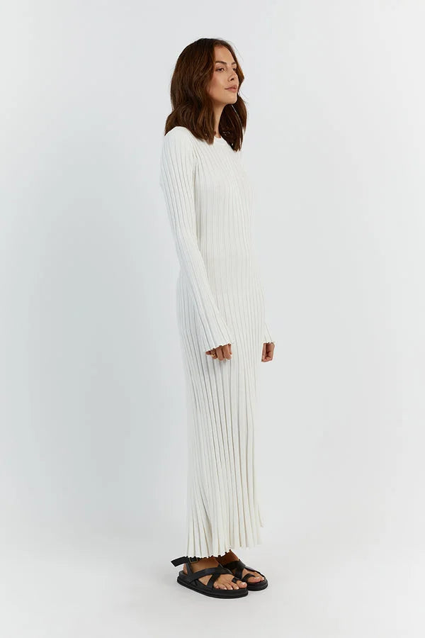 Olivia - Crew Neck Sleeved Knit Midi Dress