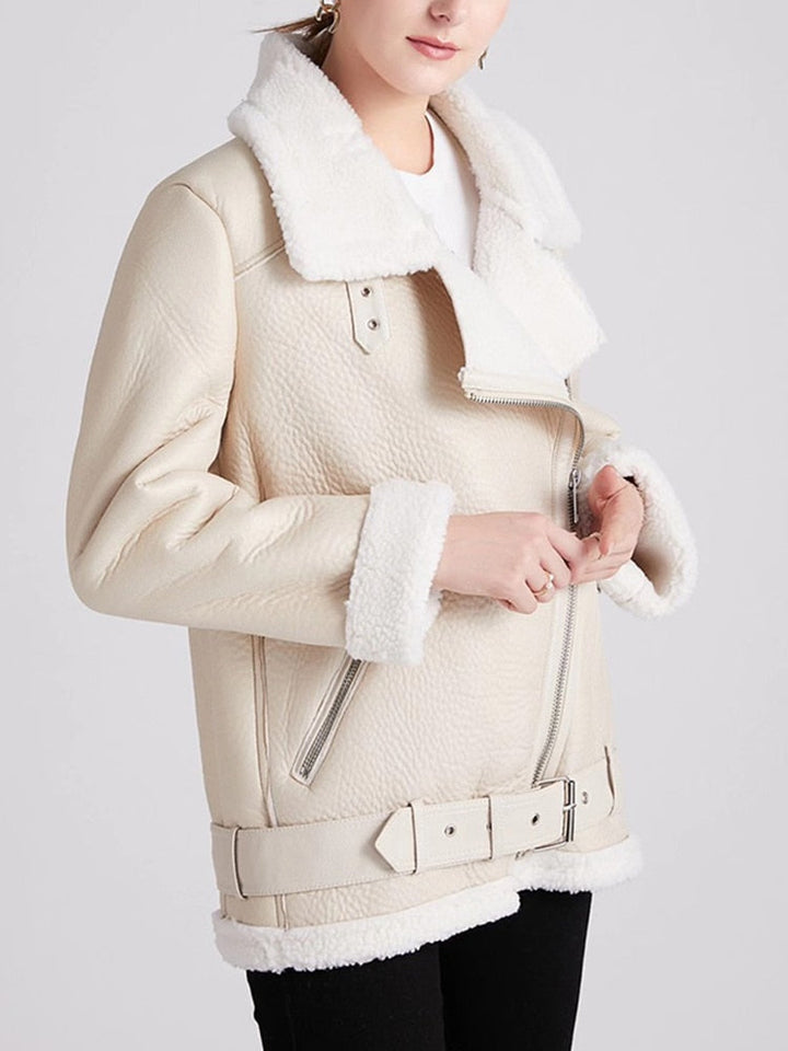 Lily - Thick Faux Leather Shearling Coat