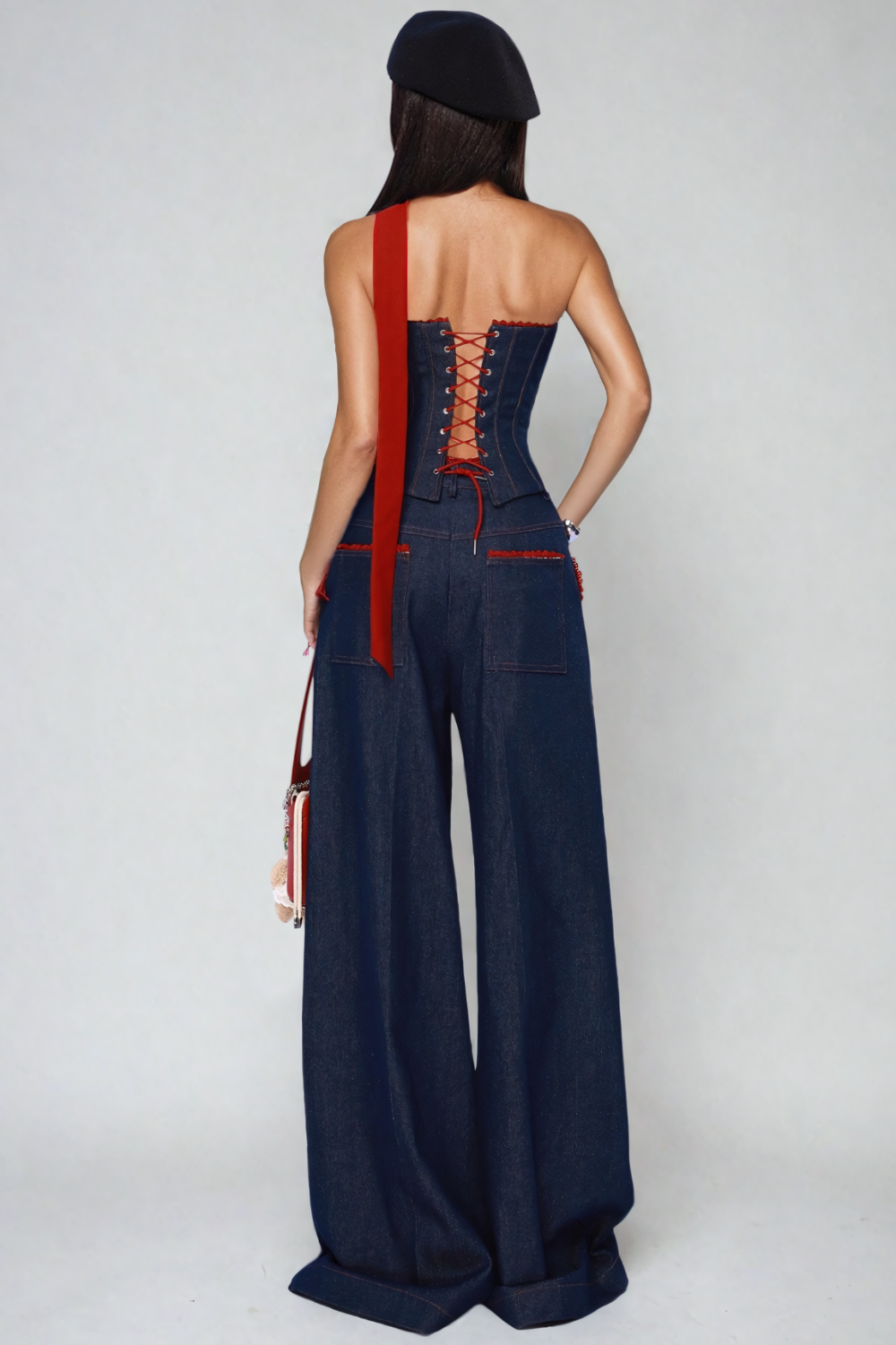 Maisie - Strapless Lace-Up Denim Set