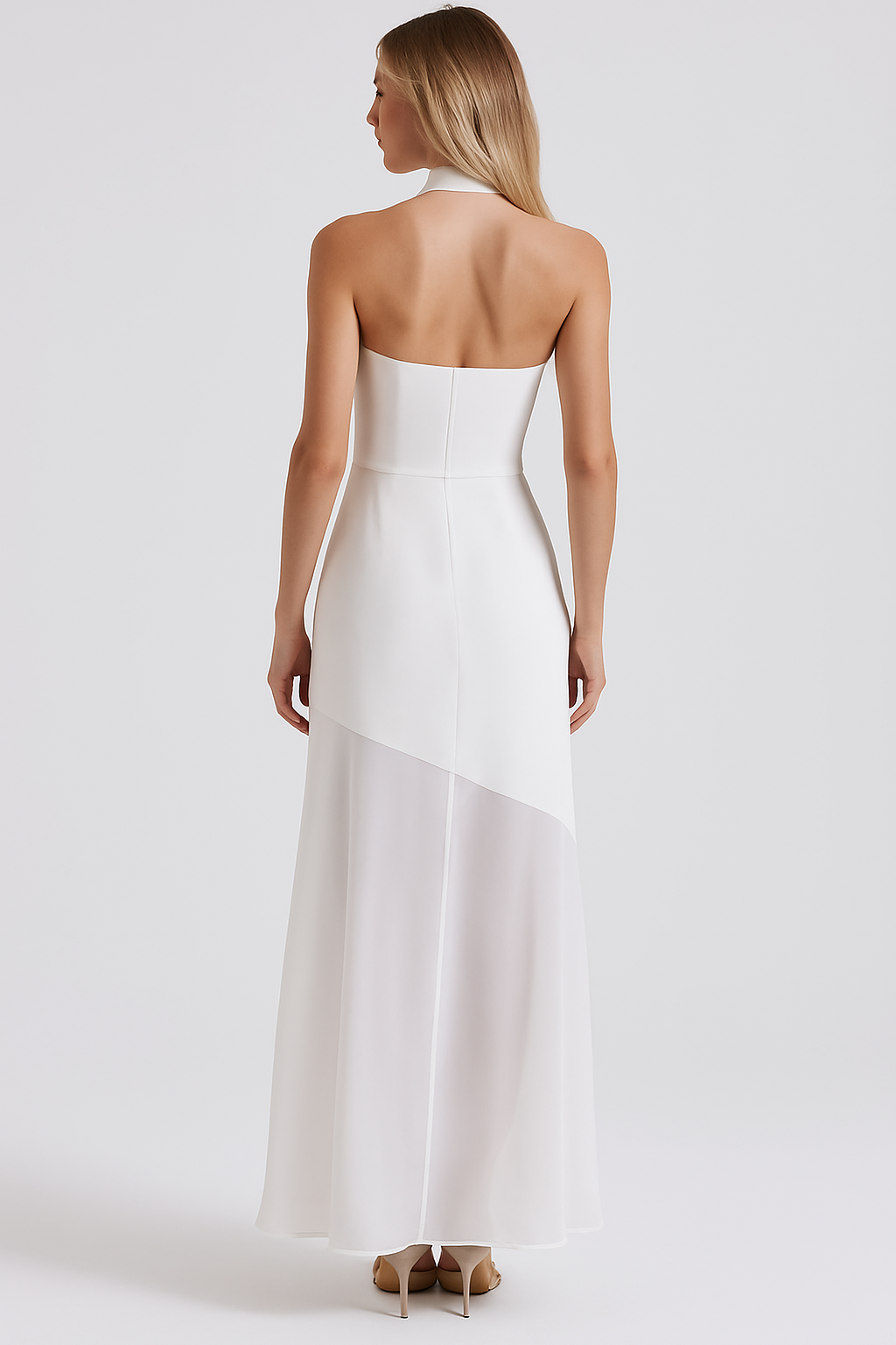 Ariadne - Strapless Patchwork Mesh Asymmetrical Maxi Dress