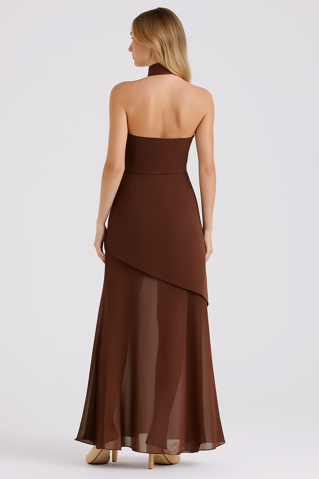 Ariadne - Strapless Patchwork Mesh Asymmetrical Maxi Dress
