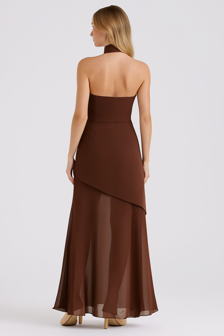 Ariadne - Strapless Patchwork Mesh Asymmetrical Maxi Dress