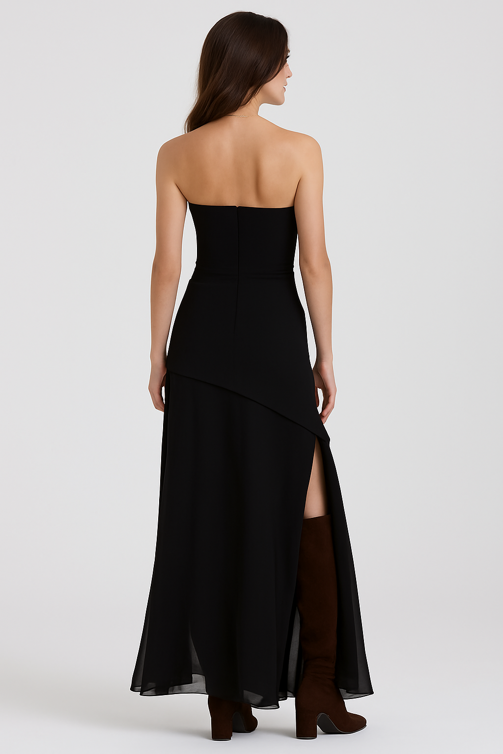 Ariadne - Strapless Patchwork Mesh Asymmetrical Maxi Dress
