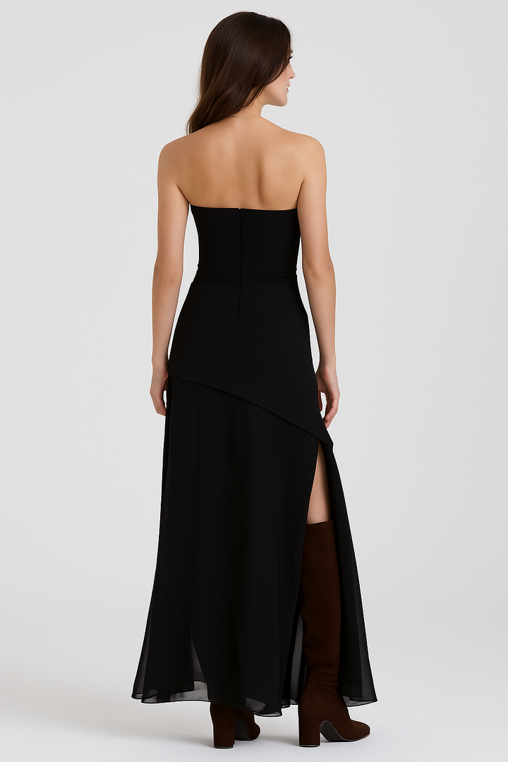 Ariadne - Strapless Patchwork Mesh Asymmetrical Maxi Dress