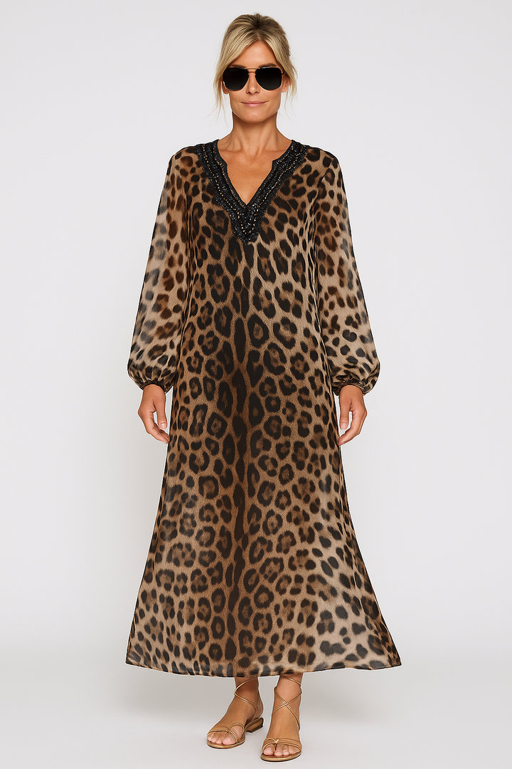 Sian - Leopard Print Elegant Maxi Dress