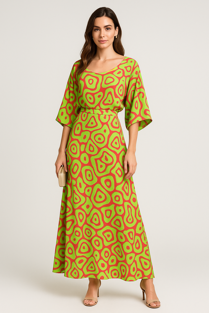 Elodie - Swirl Slit Sleeve Maxi Dress