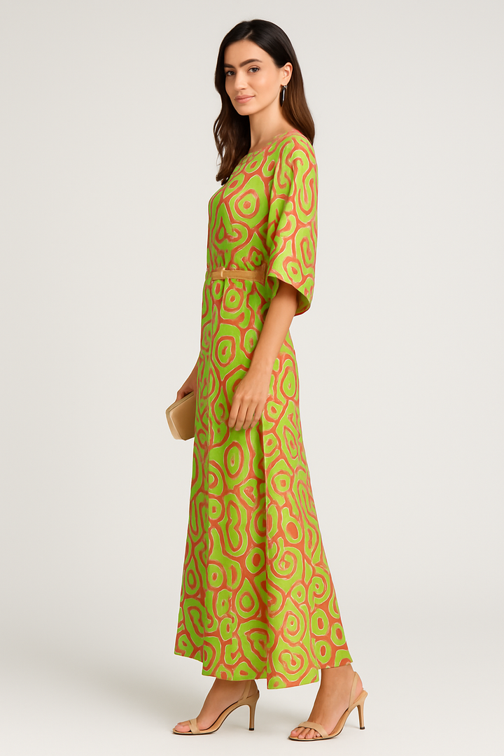 Elodie - Swirl Slit Sleeve Maxi Dress