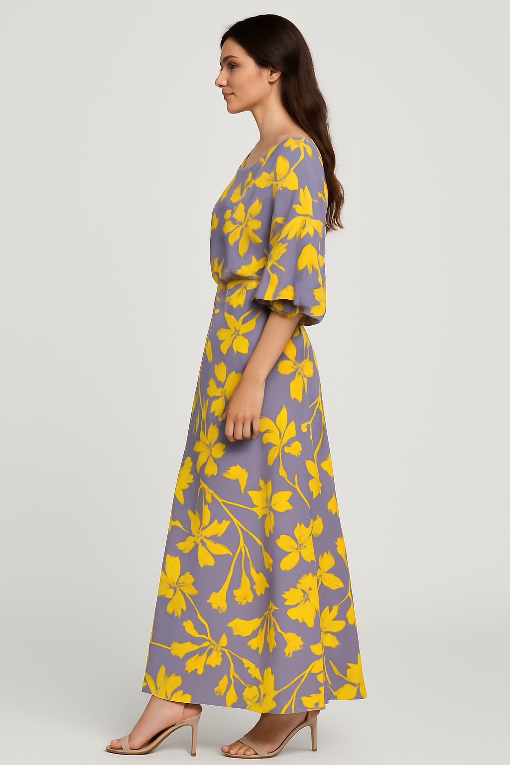 Elodie - Swirl Slit Sleeve Maxi Dress