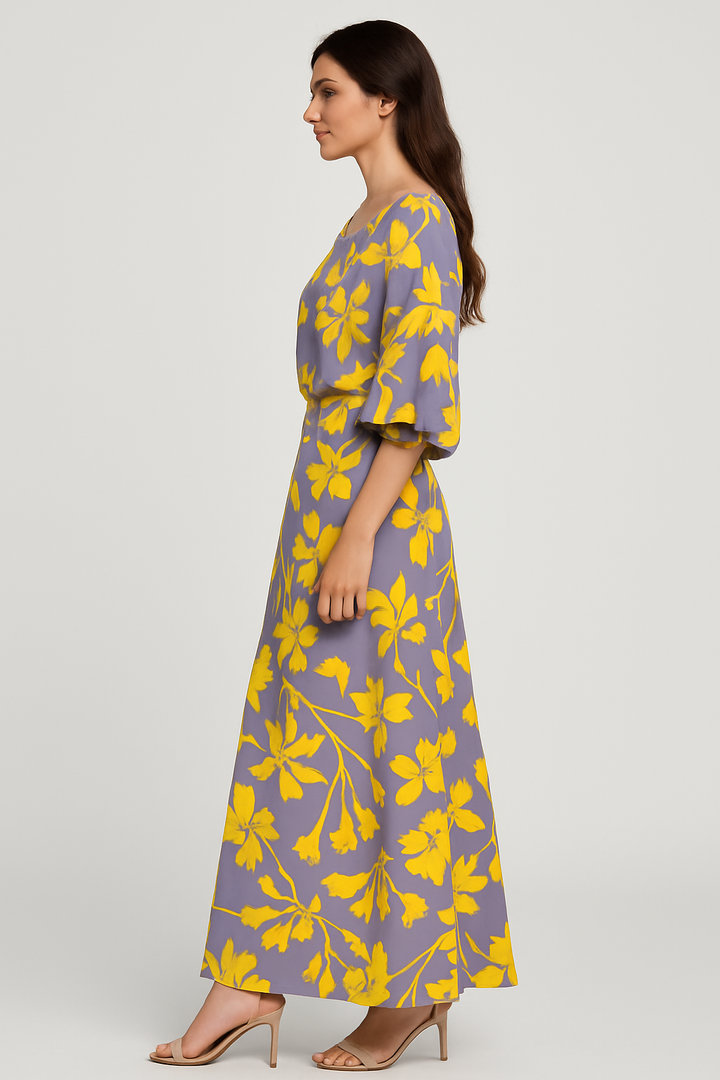 Elodie - Swirl Slit Sleeve Maxi Dress