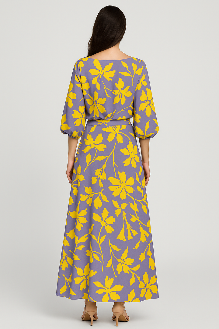 Elodie - Swirl Slit Sleeve Maxi Dress