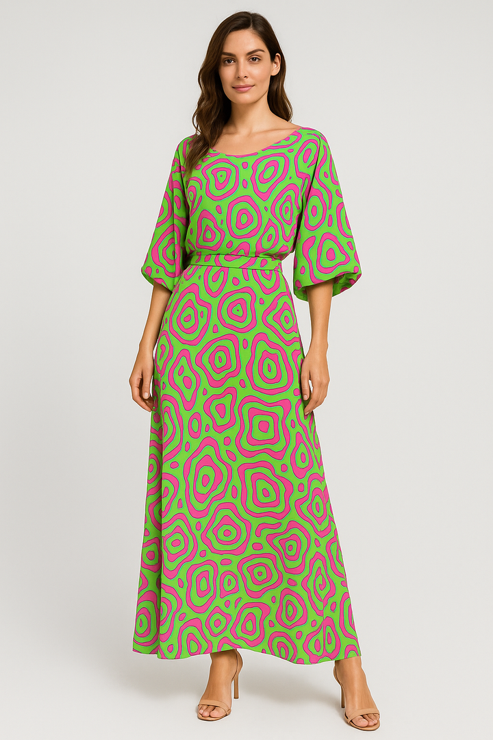 Elodie - Swirl Slit Sleeve Maxi Dress