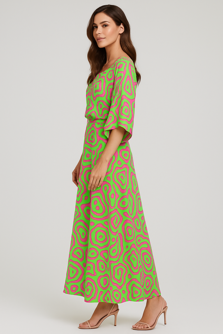 Elodie - Swirl Slit Sleeve Maxi Dress