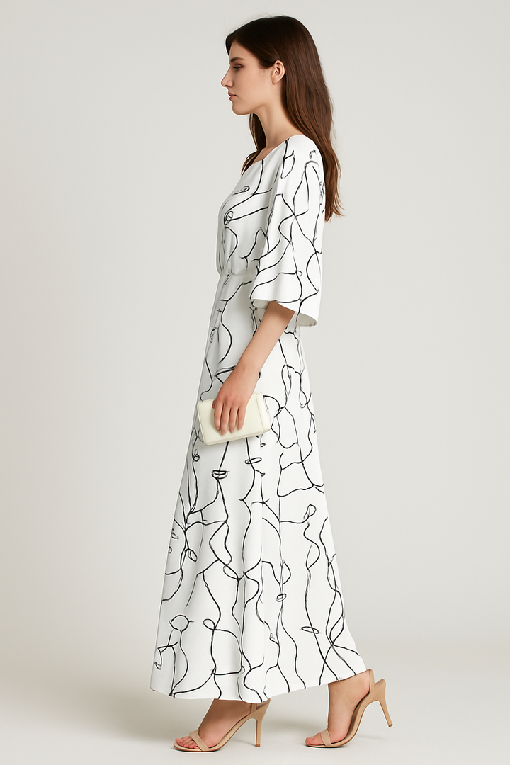 Elodie - Swirl Slit Sleeve Maxi Dress