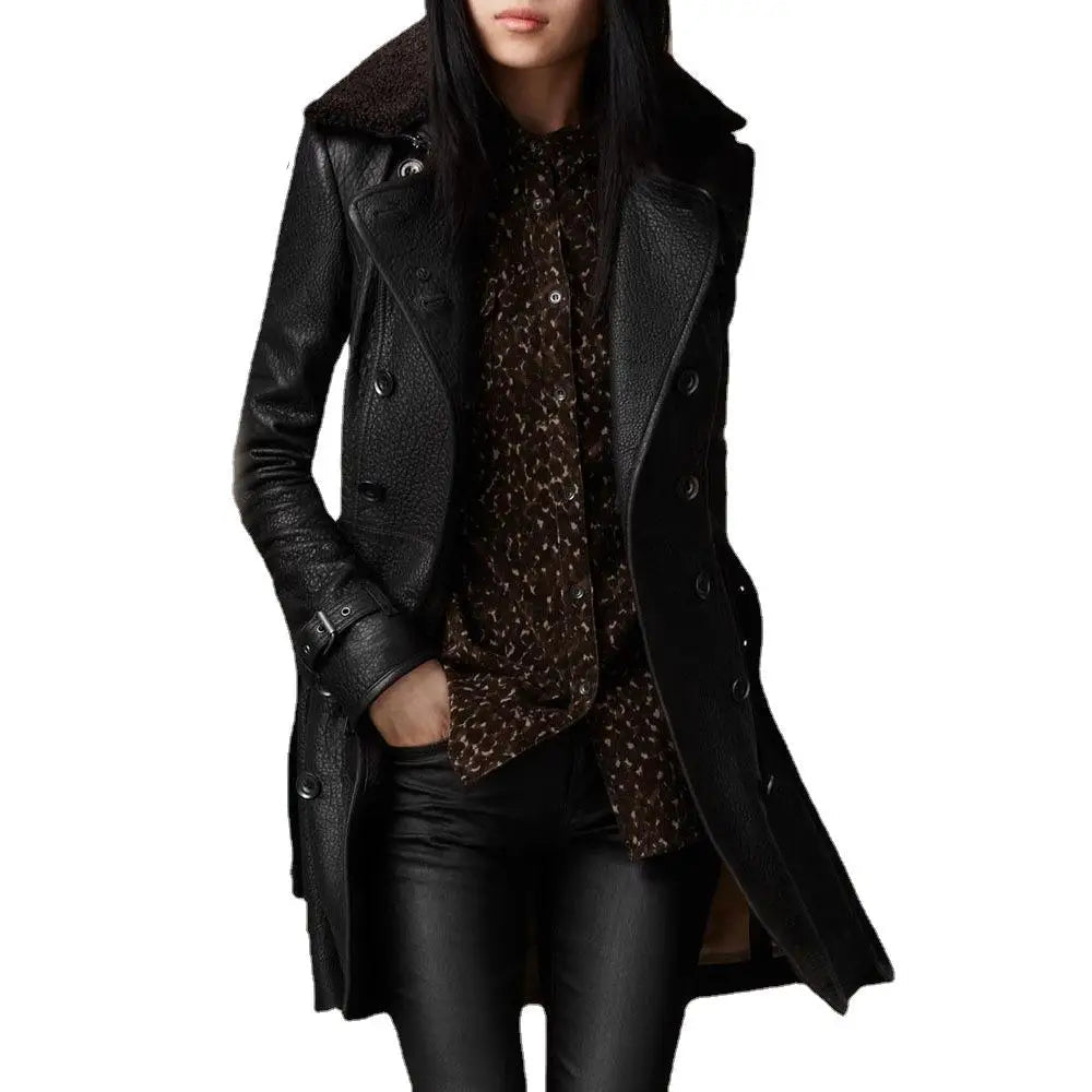 Claire - Women's Long Faux Leather Jacket