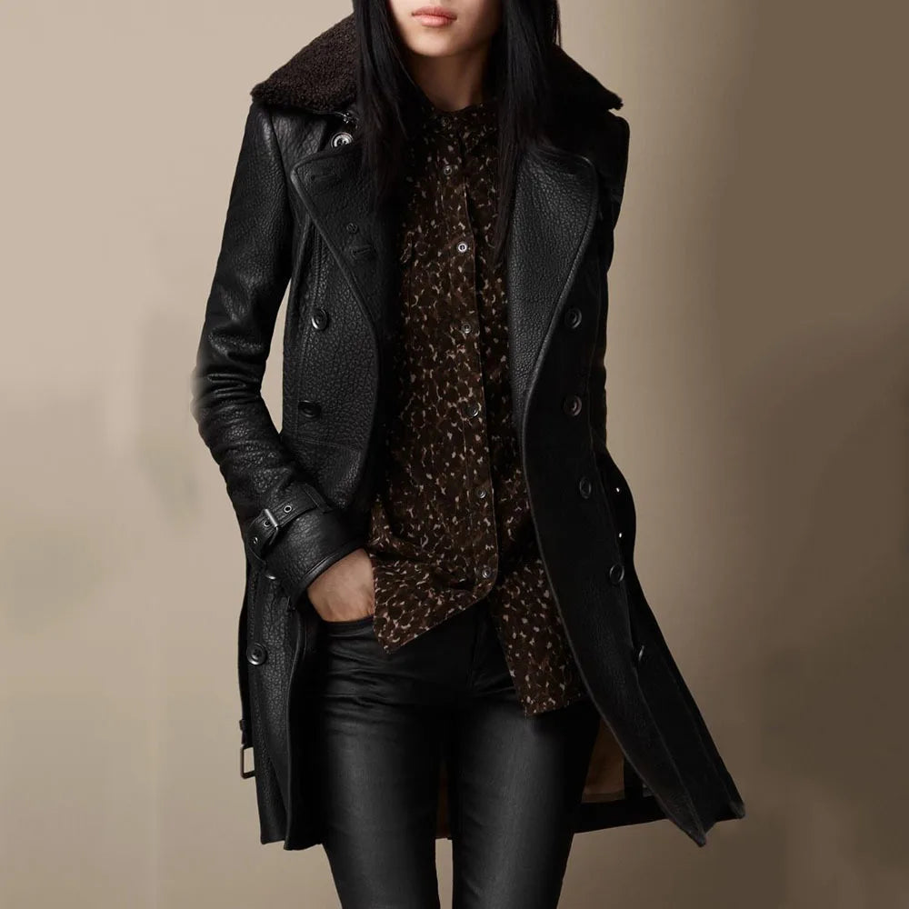 Claire - Women's Long Faux Leather Jacket