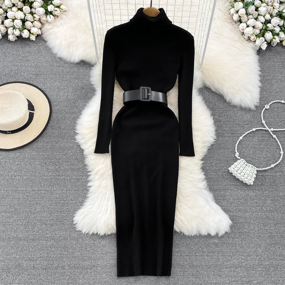 Amelia  -  Turtleneck Knit Pencil Dress