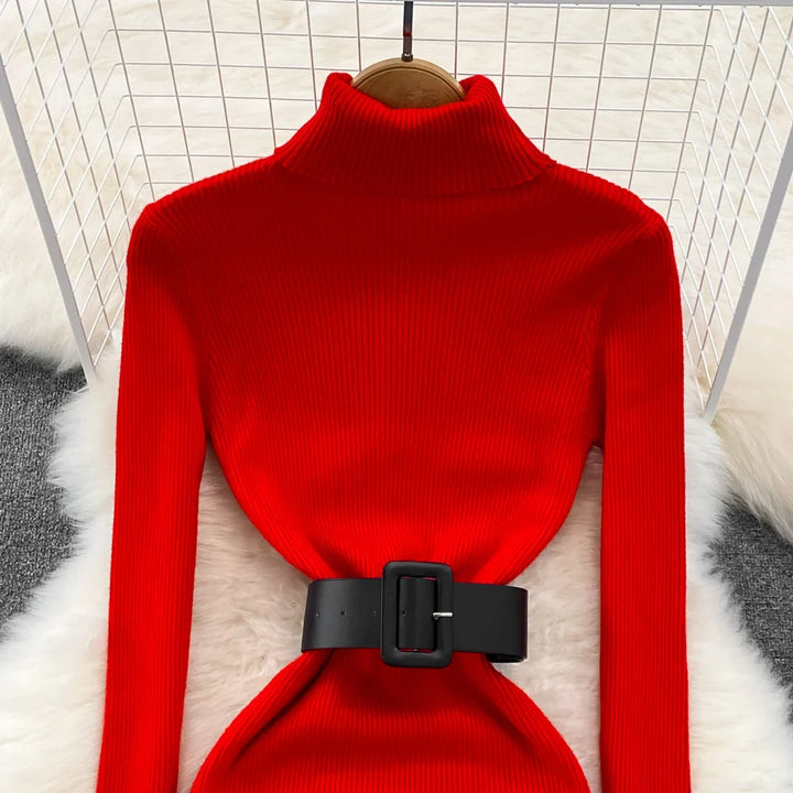 Amelia  -  Turtleneck Knit Pencil Dress