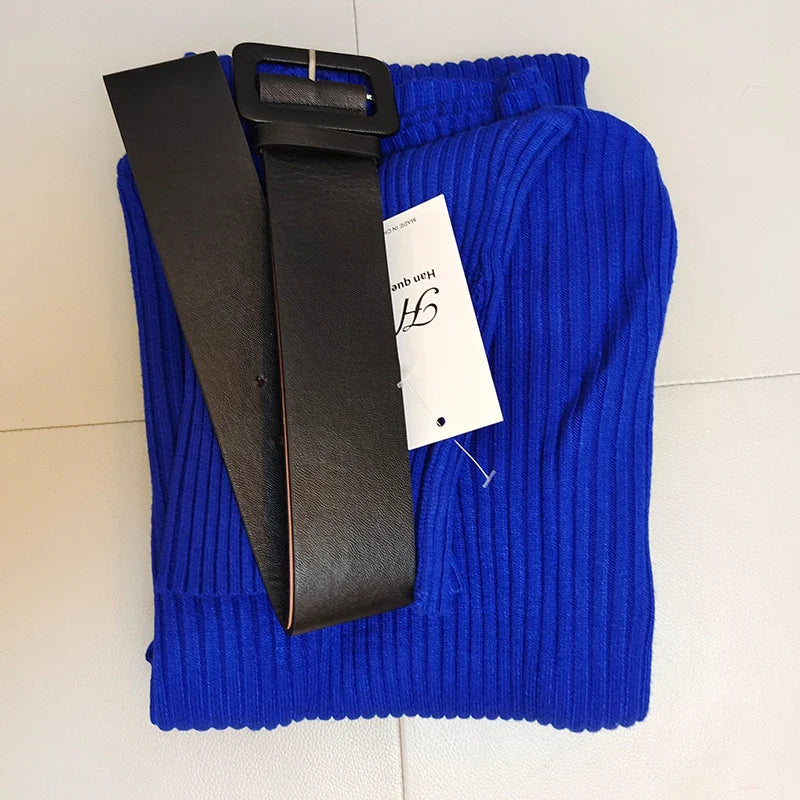 Ava - Elastic Turtleneck Knit Dress