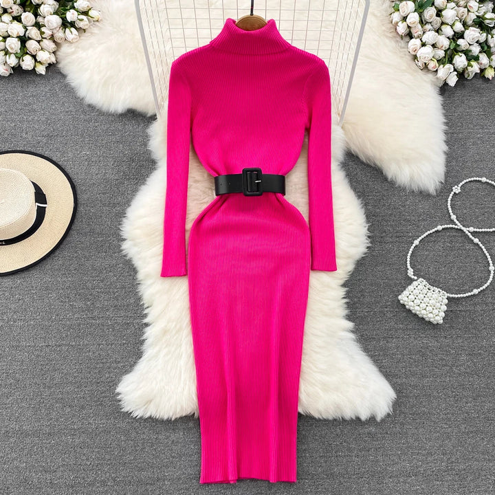 Amelia  -  Turtleneck Knit Pencil Dress