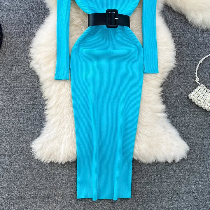 Amelia  -  Turtleneck Knit Pencil Dress