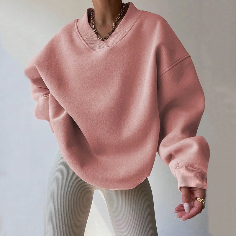 Julia  - Oversized V-Neck Pullover Sweatshirt