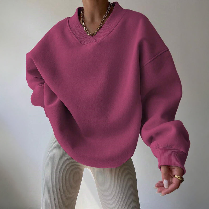 Julia  - Oversized V-Neck Pullover Sweatshirt