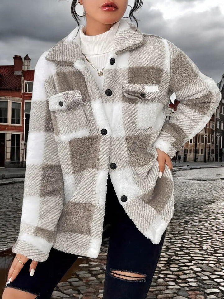 Chloe - Plaid Lambswool Button Jacket