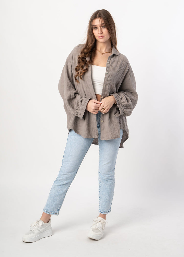 Emily - Women's Taupe Midi Shirt