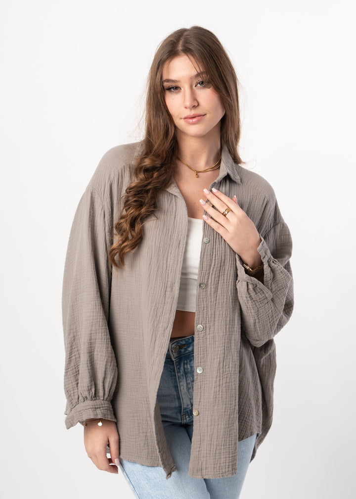 Emily - Women's Taupe Midi Shirt