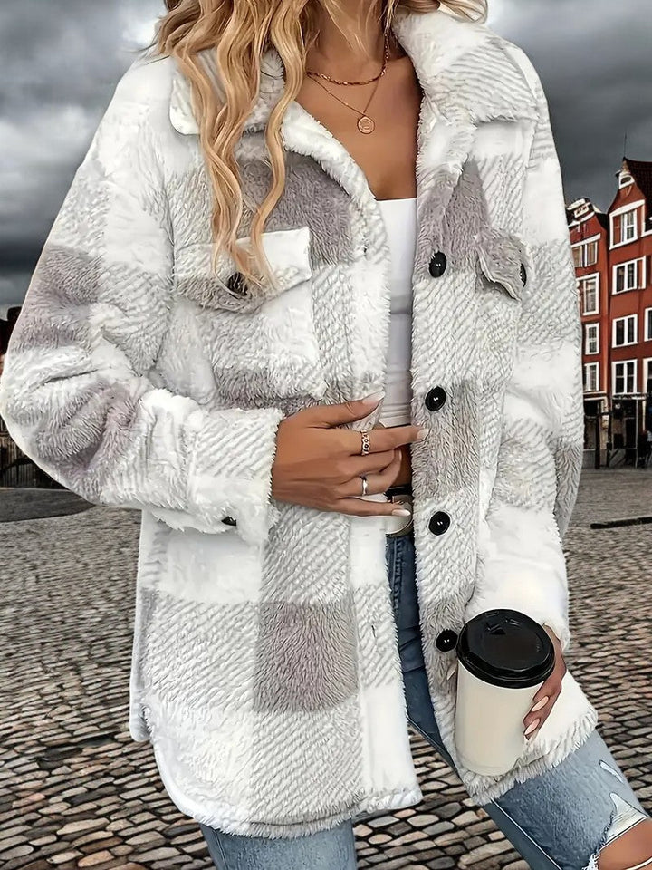 Chloe - Plaid Lambswool Button Jacket