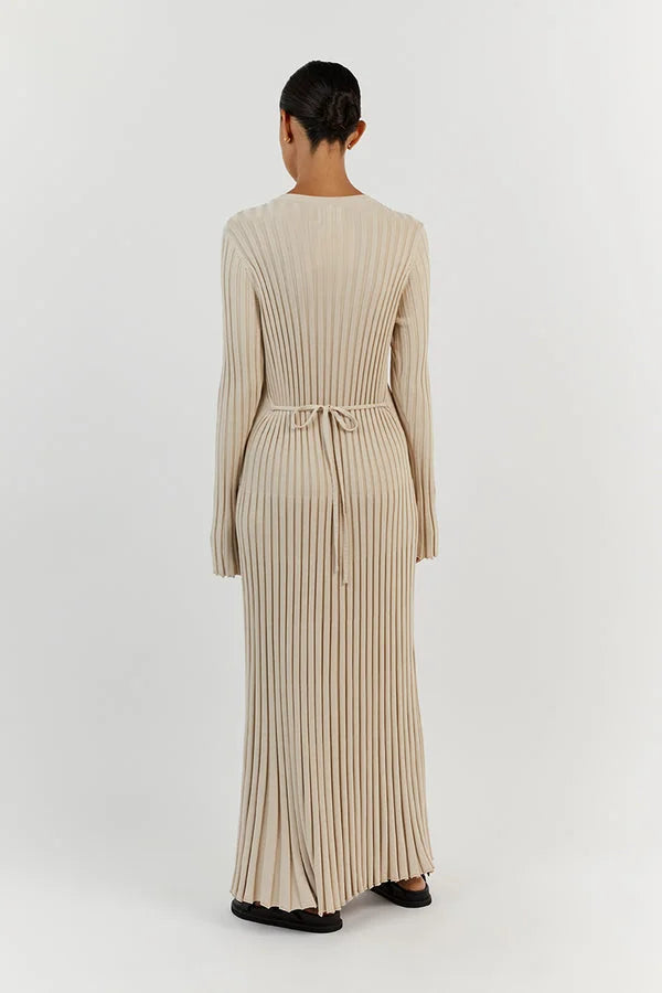 Olivia - Crew Neck Sleeved Knit Midi Dress