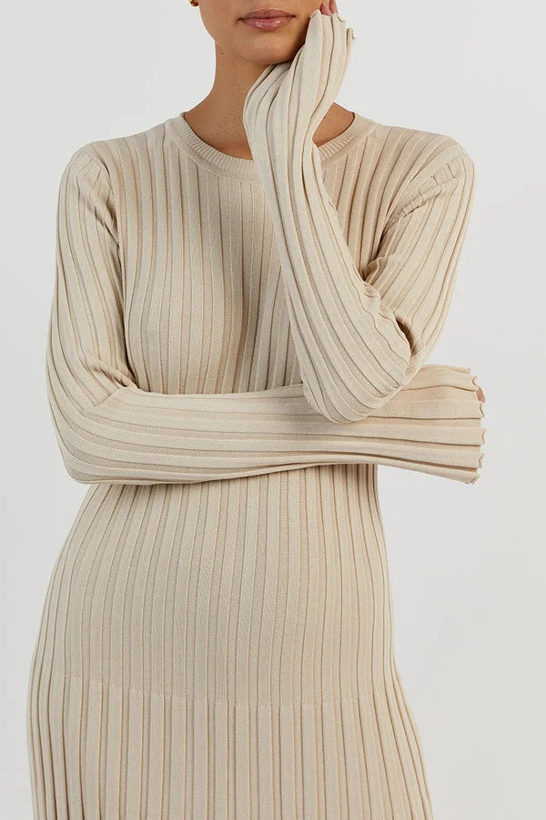 Olivia - Crew Neck Sleeved Knit Midi Dress