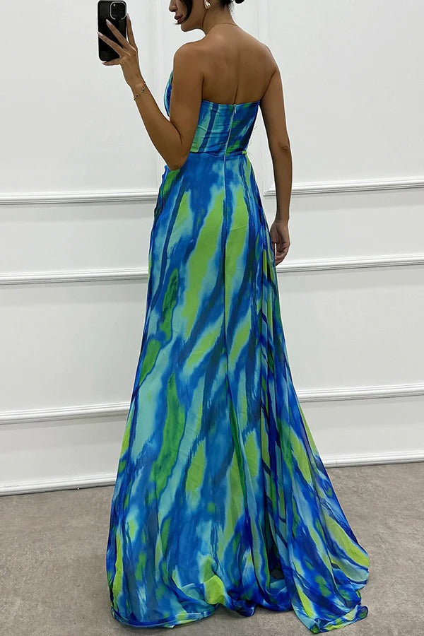 Priya - Off Shoulder Pleated Slit Maxi Dress