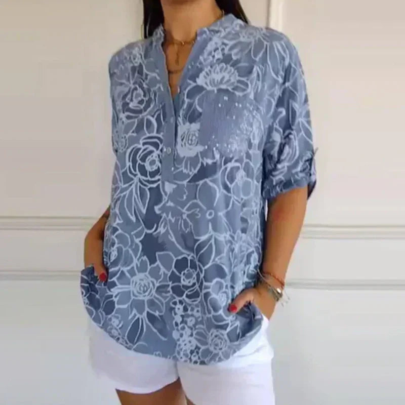 Rhea – Lightweight V-Neck Cotton Blouse